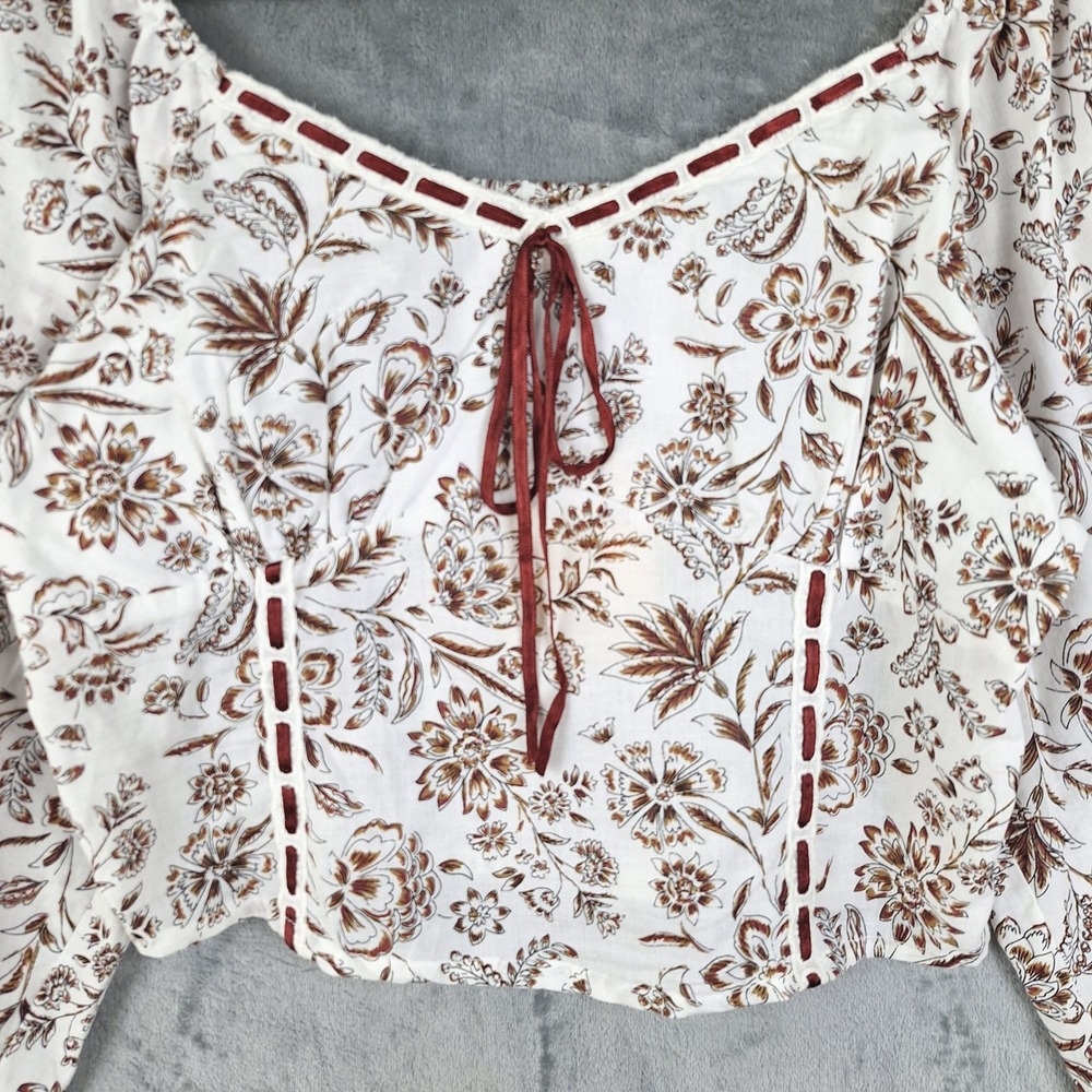 Womens Top Large Ren Fair Floral Corset Milkmaid Babydoll Coquette Crop Cottage - Picture 4 of 10